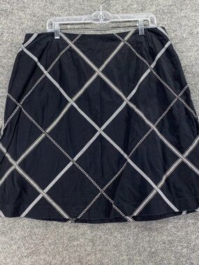 Talbots Skirt Women 20W Plus Black Geometric A-Line Midi Zipper Mid Rise Stretch